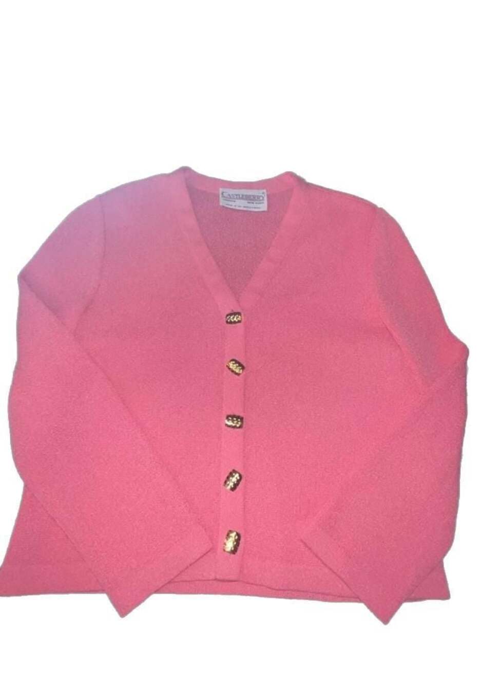 Castleberry Vintage Pink Knit Button-Front V-Neck Cardigan Size 12